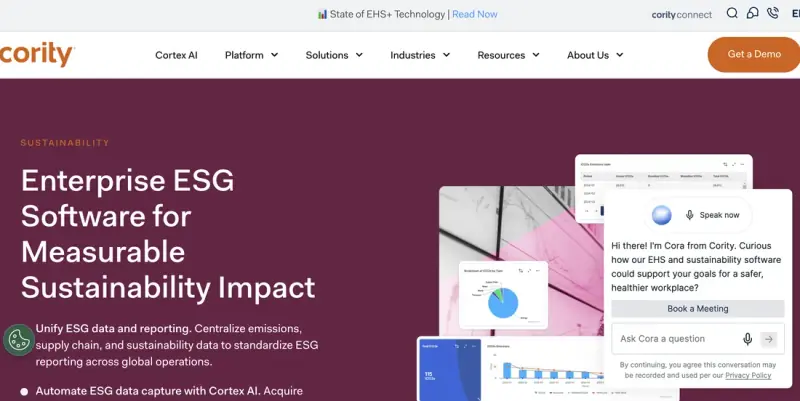 Carbon reporting software &mdash; Cority homepage screenshot