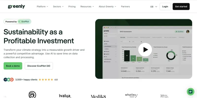 Carbon reporting software &mdash; Greenly homepage screenshot