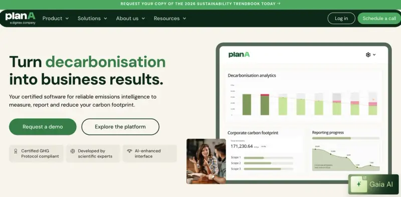 Carbon accounting software &mdash; Plan A homepage screenshot