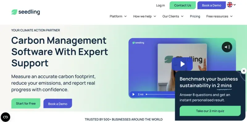 Carbon accounting software &mdash; Seedling homepage screenshot