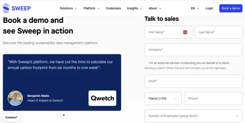 Carbon reporting software &mdash; Sweep homepage screenshot