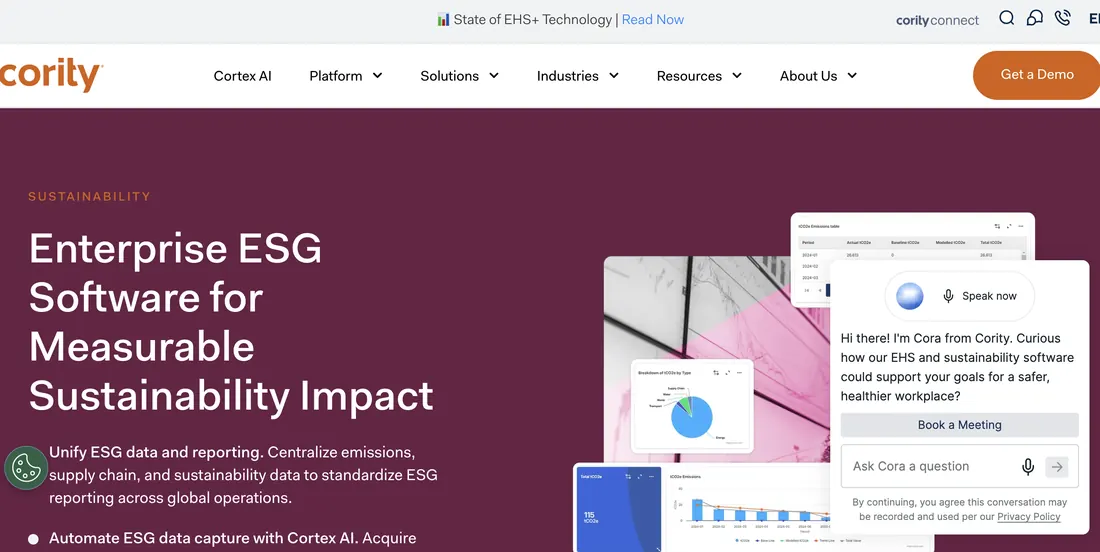 Cority carbon reporting software — homepage screenshot