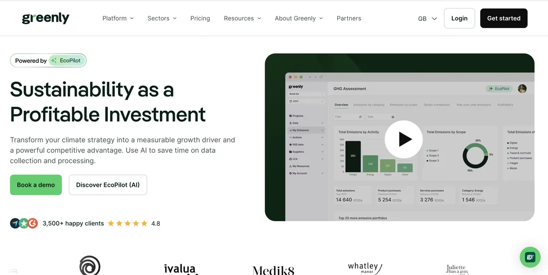 Greenly carbon reporting software — homepage screenshot