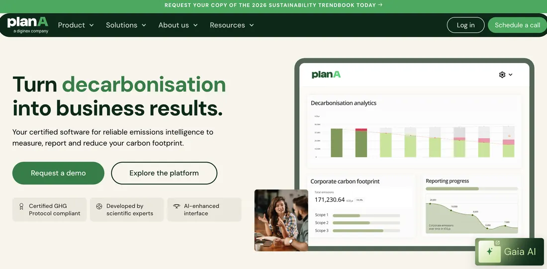 Plan A carbon reporting software — homepage screenshot