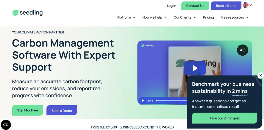Seedling carbon reporting software — homepage screenshot