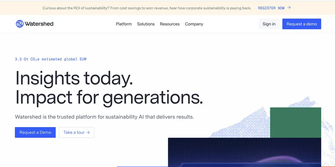 Watershed carbon reporting software — homepage screenshot